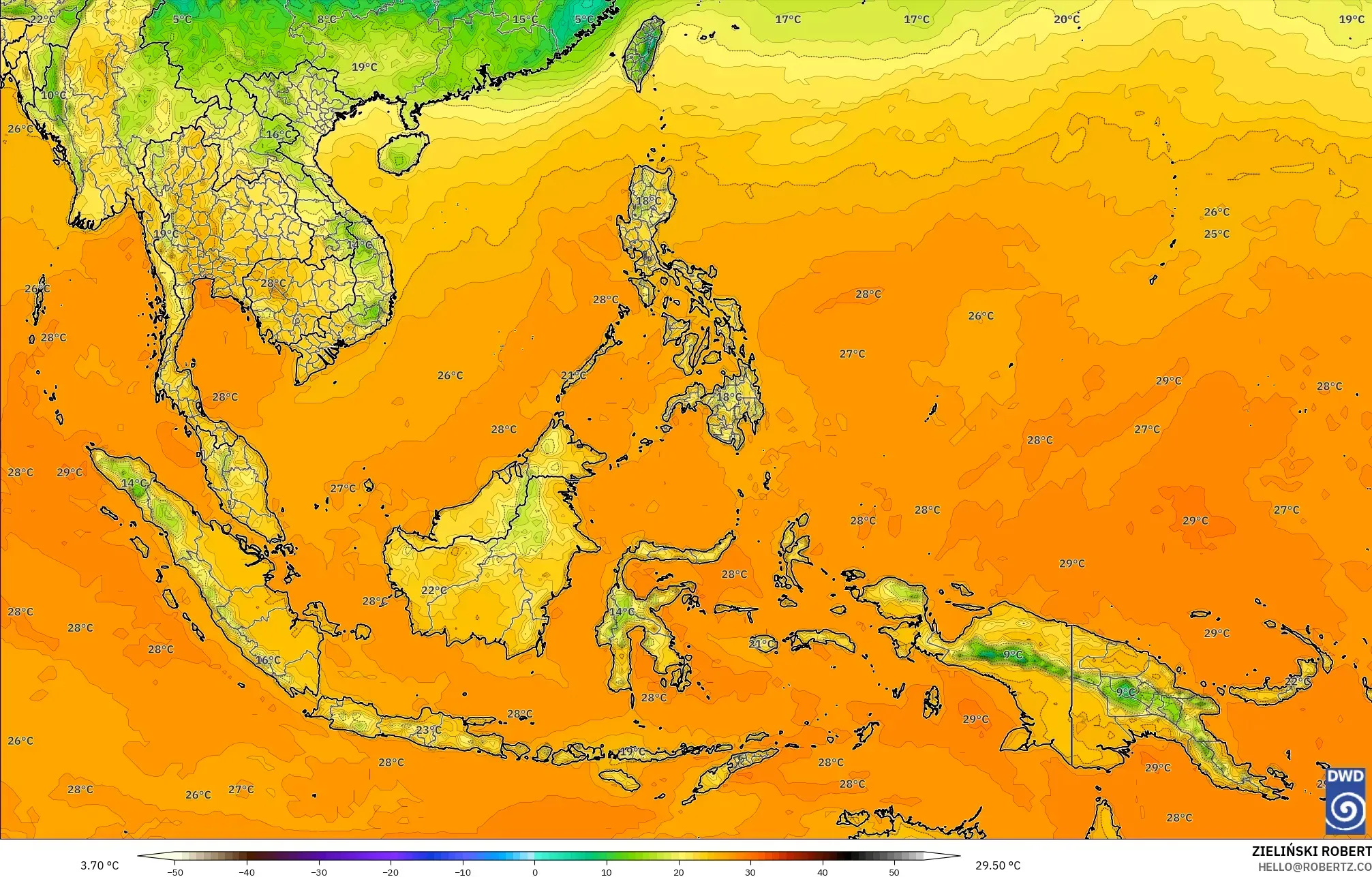 ICON model - South East Asia, Temperature at 2m