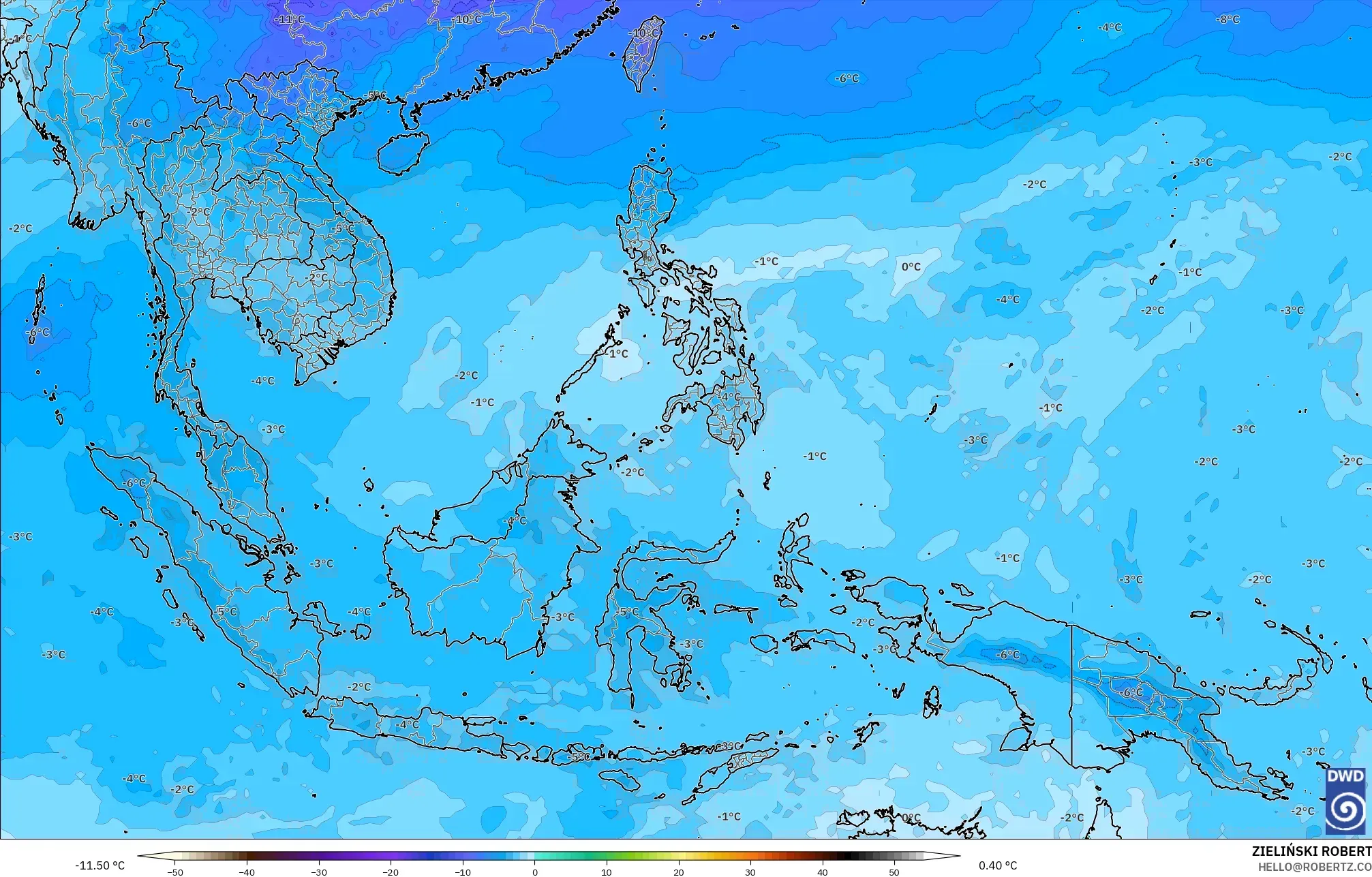ICON model - South East Asia, Temperature at 500hPa