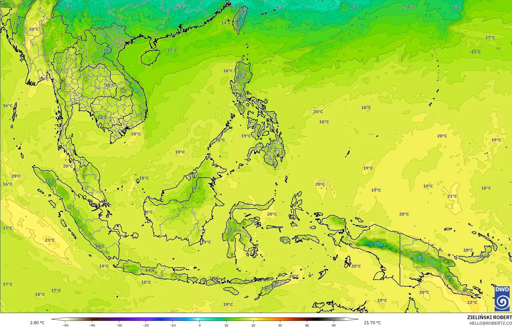 ICON model - South East Asia, Temperature at 850hPa