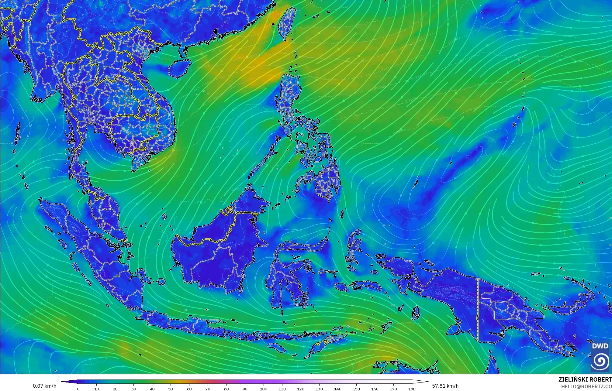 ICON model - South East Asia, Wind at 10m