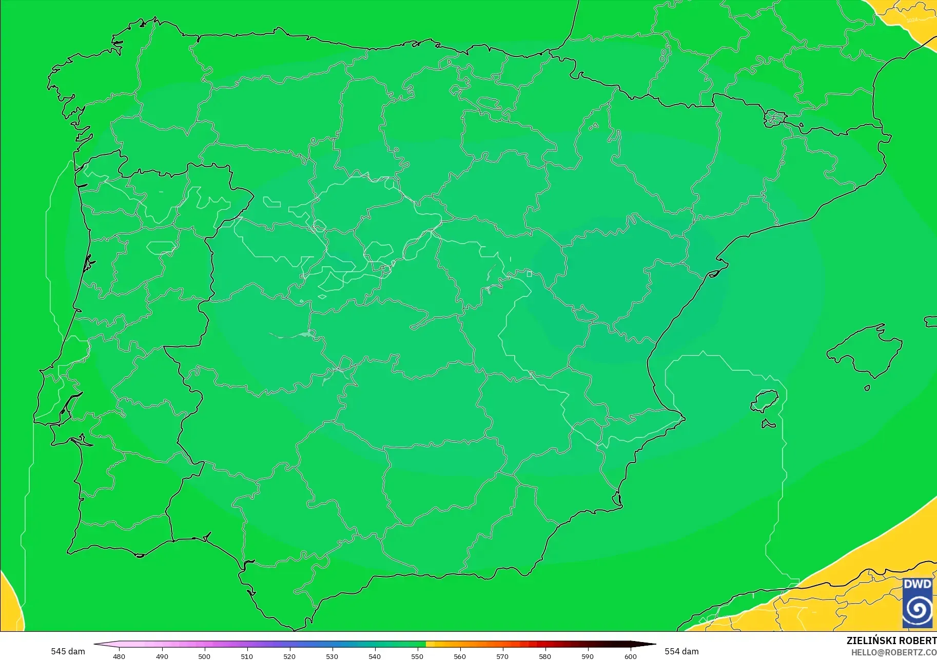 ICON model - Spain, Geopotential height at 500hPa