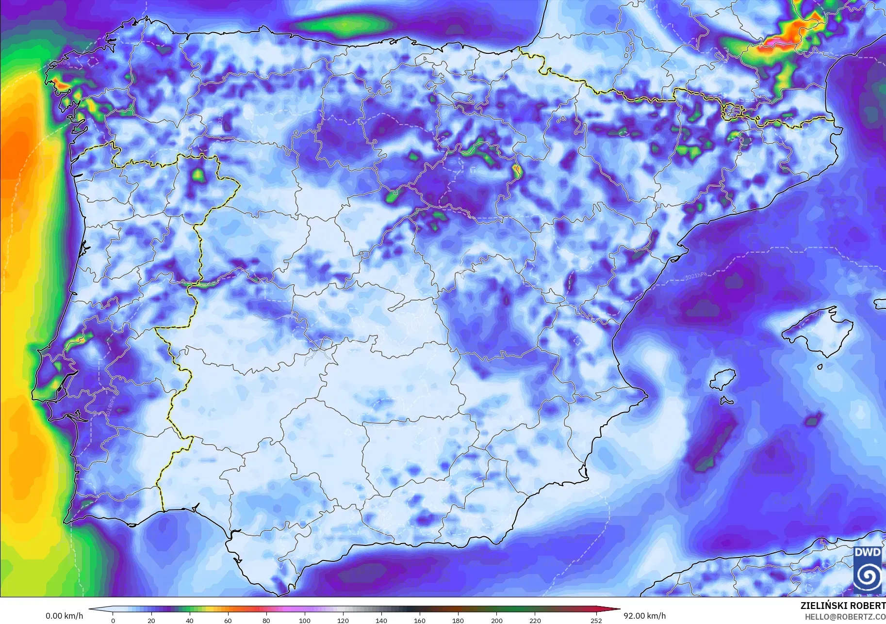 ICON model - Spain, Wind Gusts