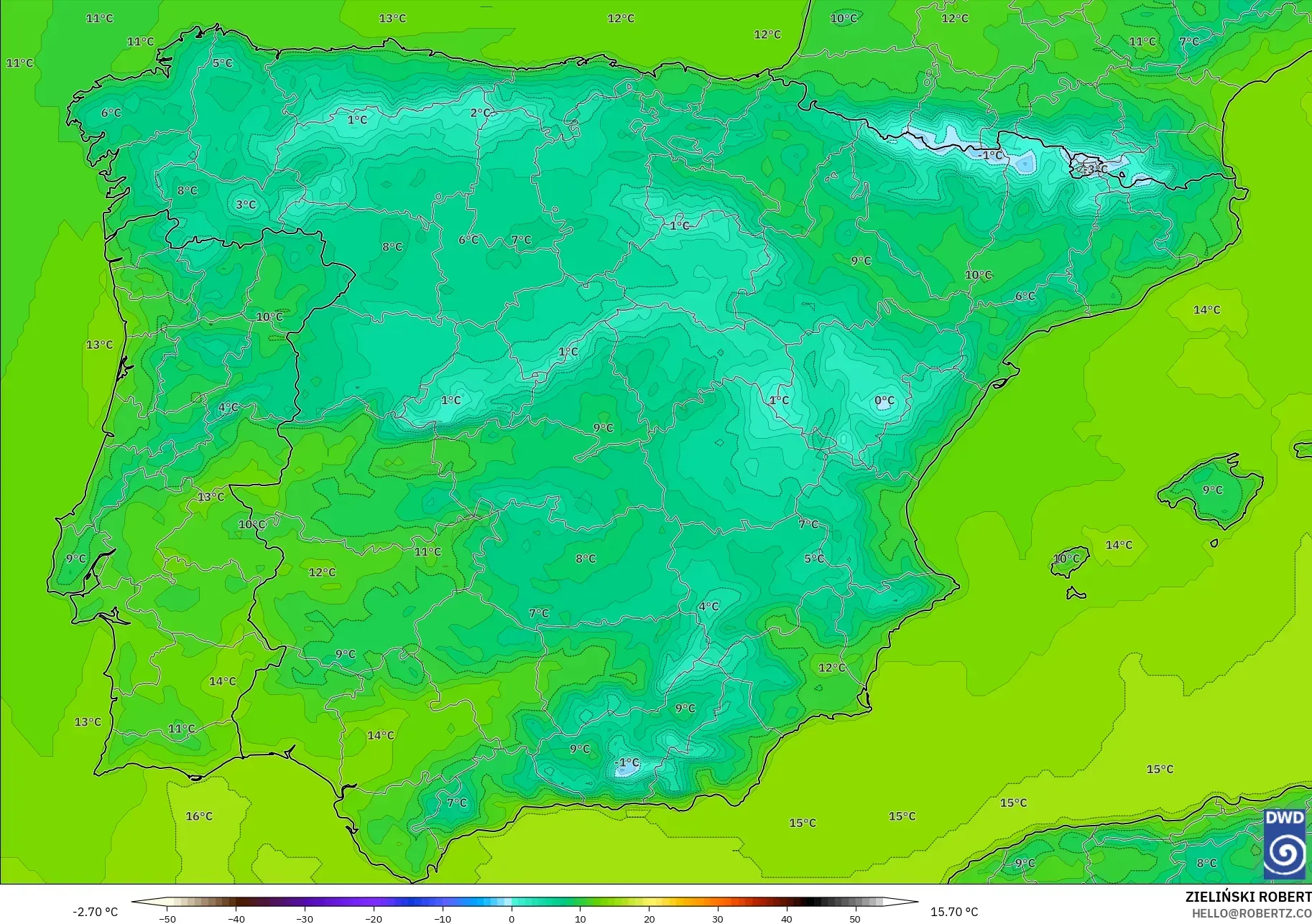 ICON model - Spain, Temperature at 2m