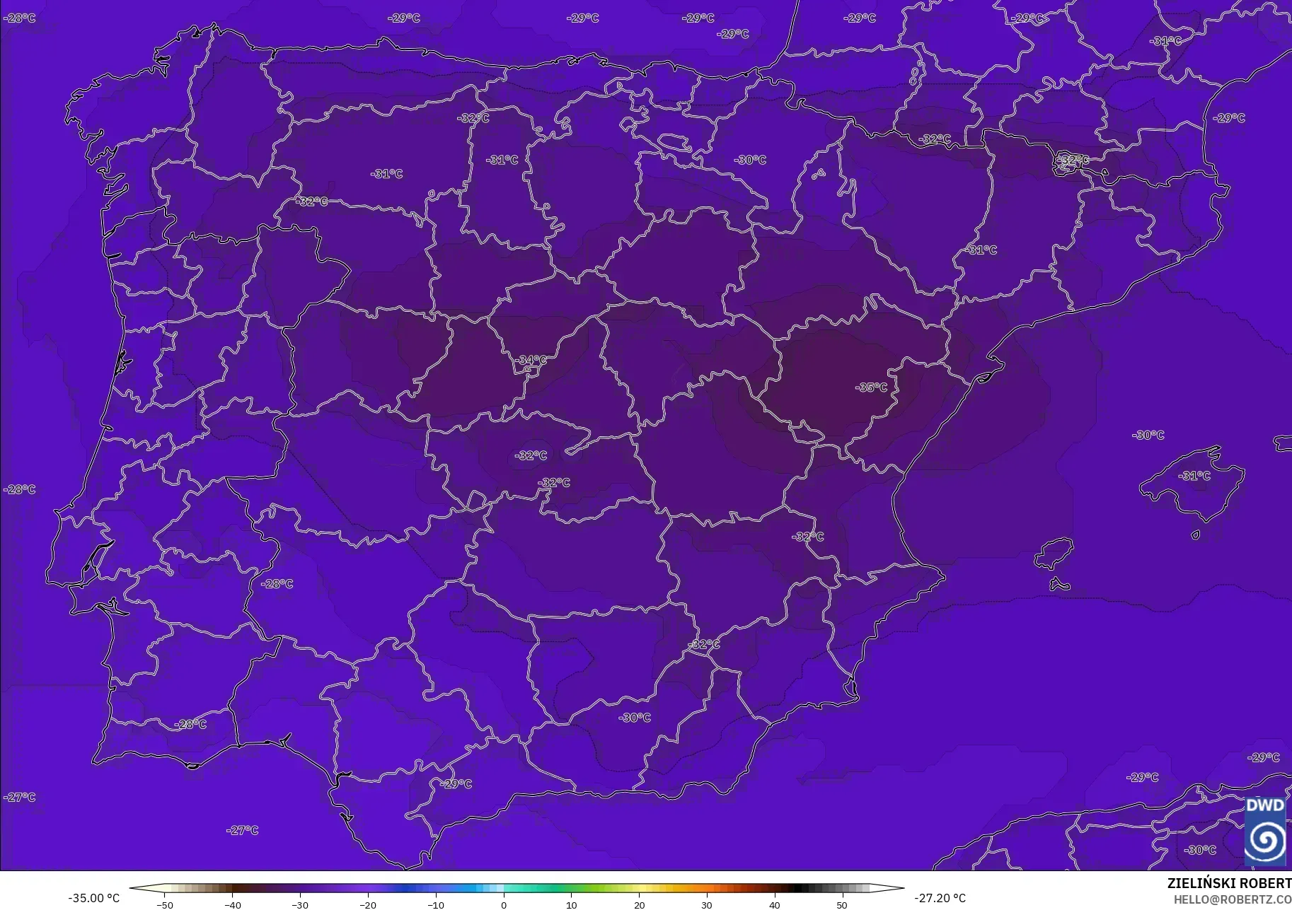 ICON model - Spain, Temperature at 500hPa
