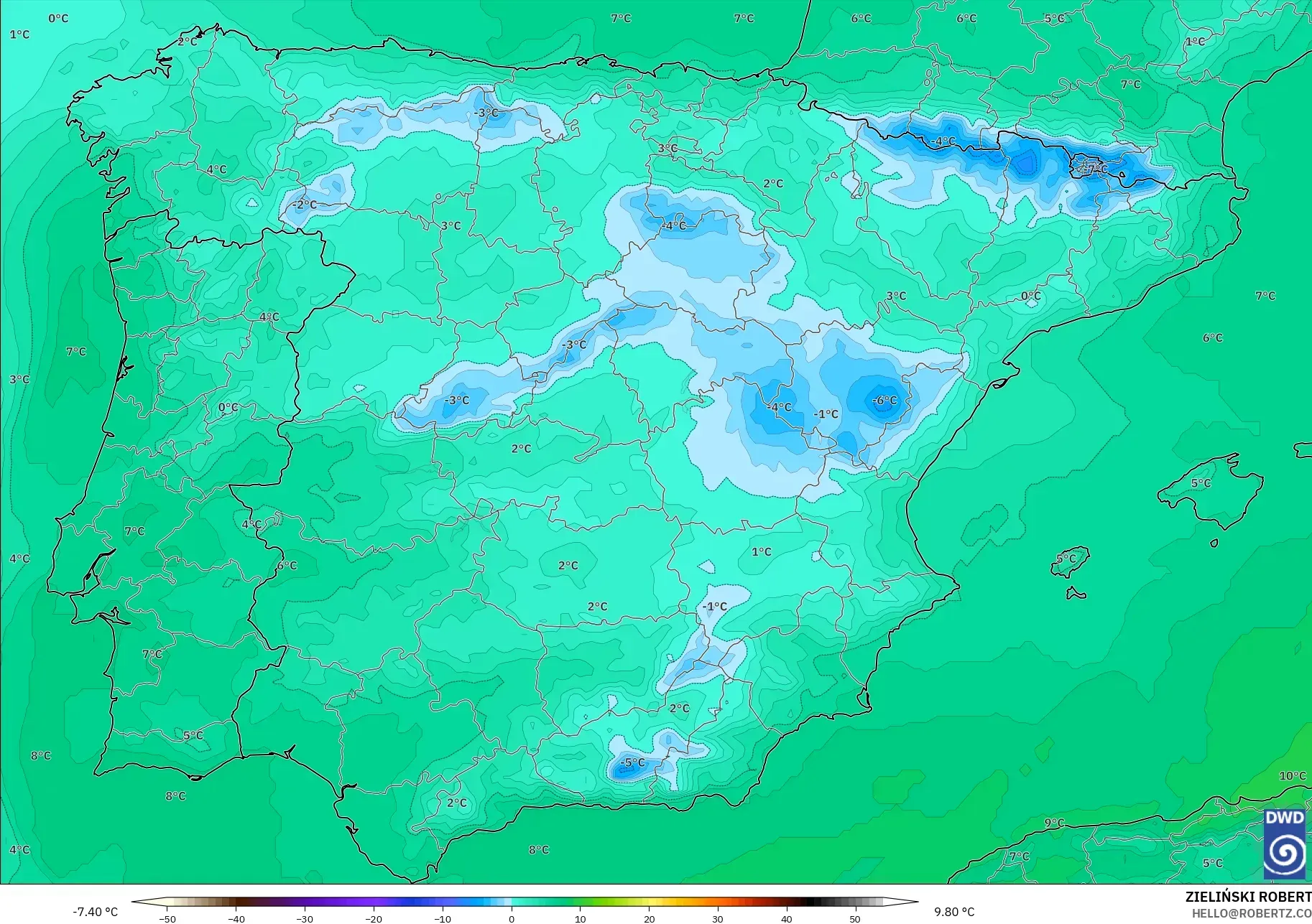 ICON model - Spain, Temperature at 850hPa