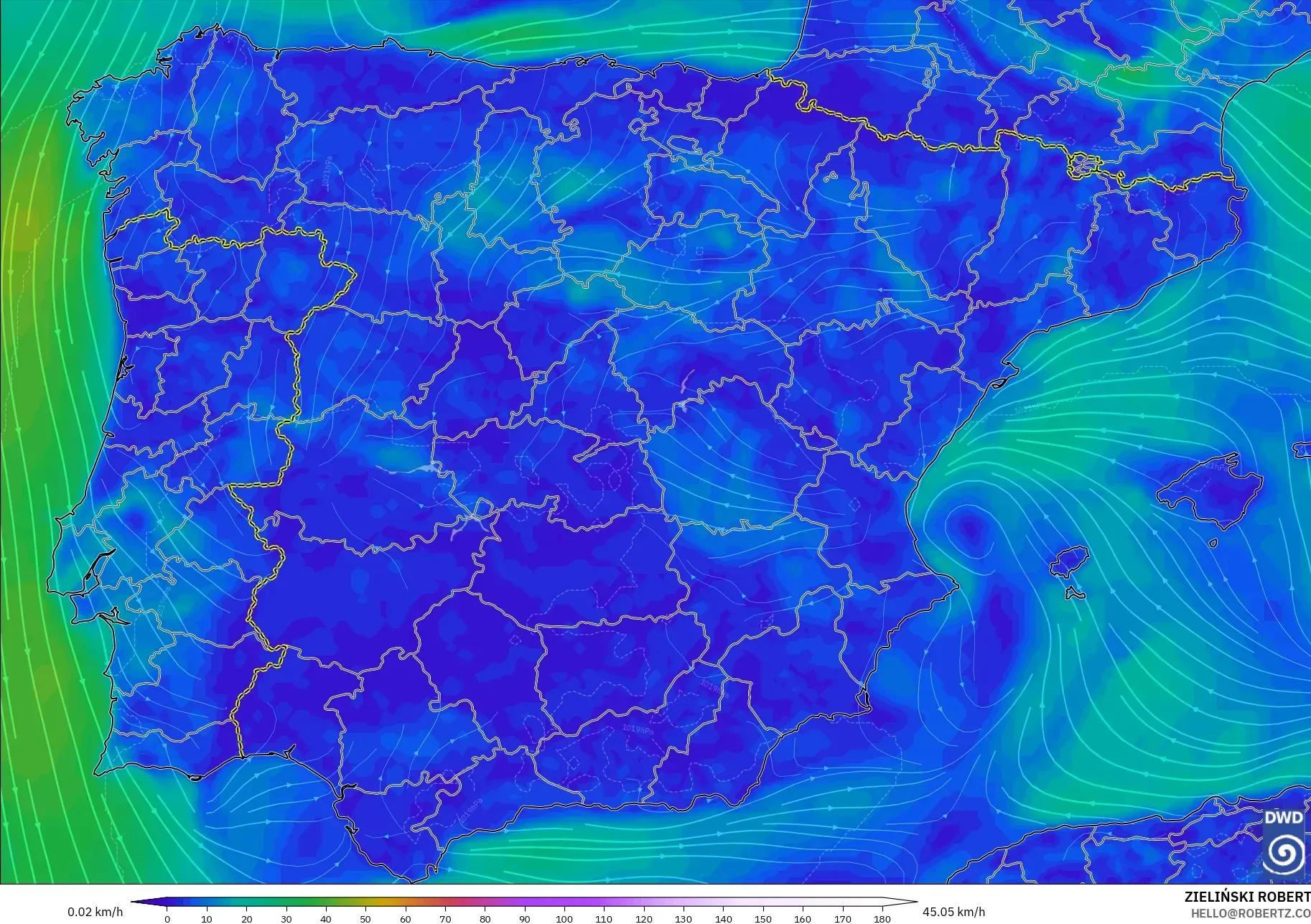 ICON model - Spain, Wind at 10m