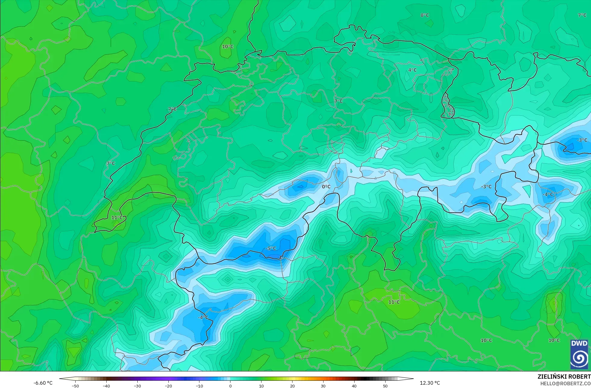 ICON model - Switzerland, Temperature at 2m