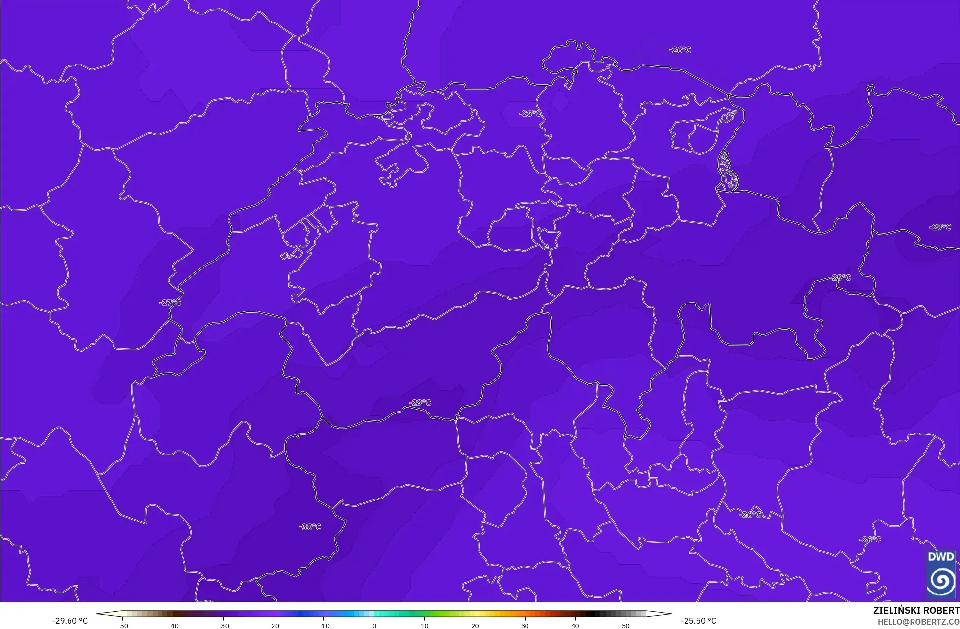ICON model - Switzerland, Temperature at 500hPa
