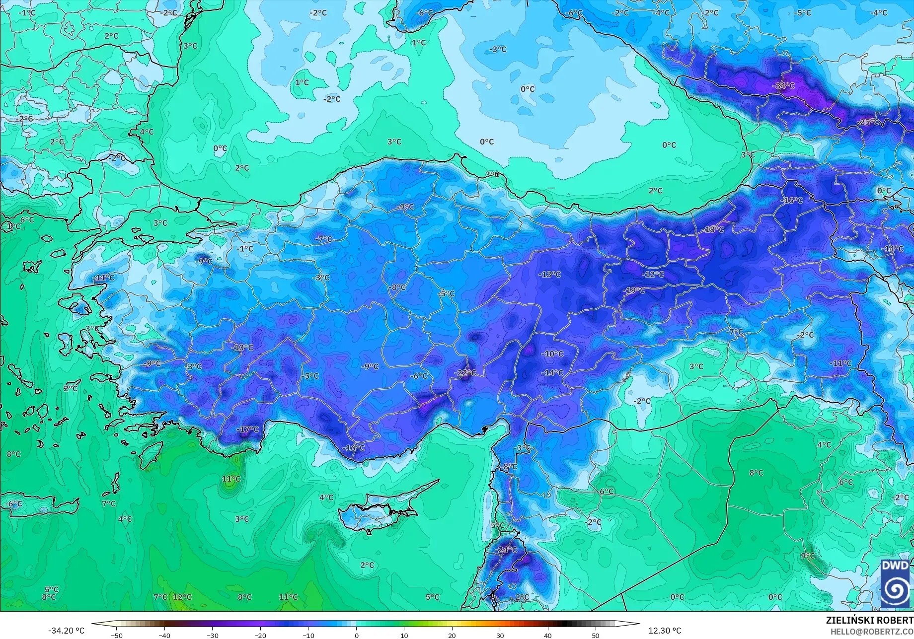 ICON model - Turkey, Dewpoint at 2m