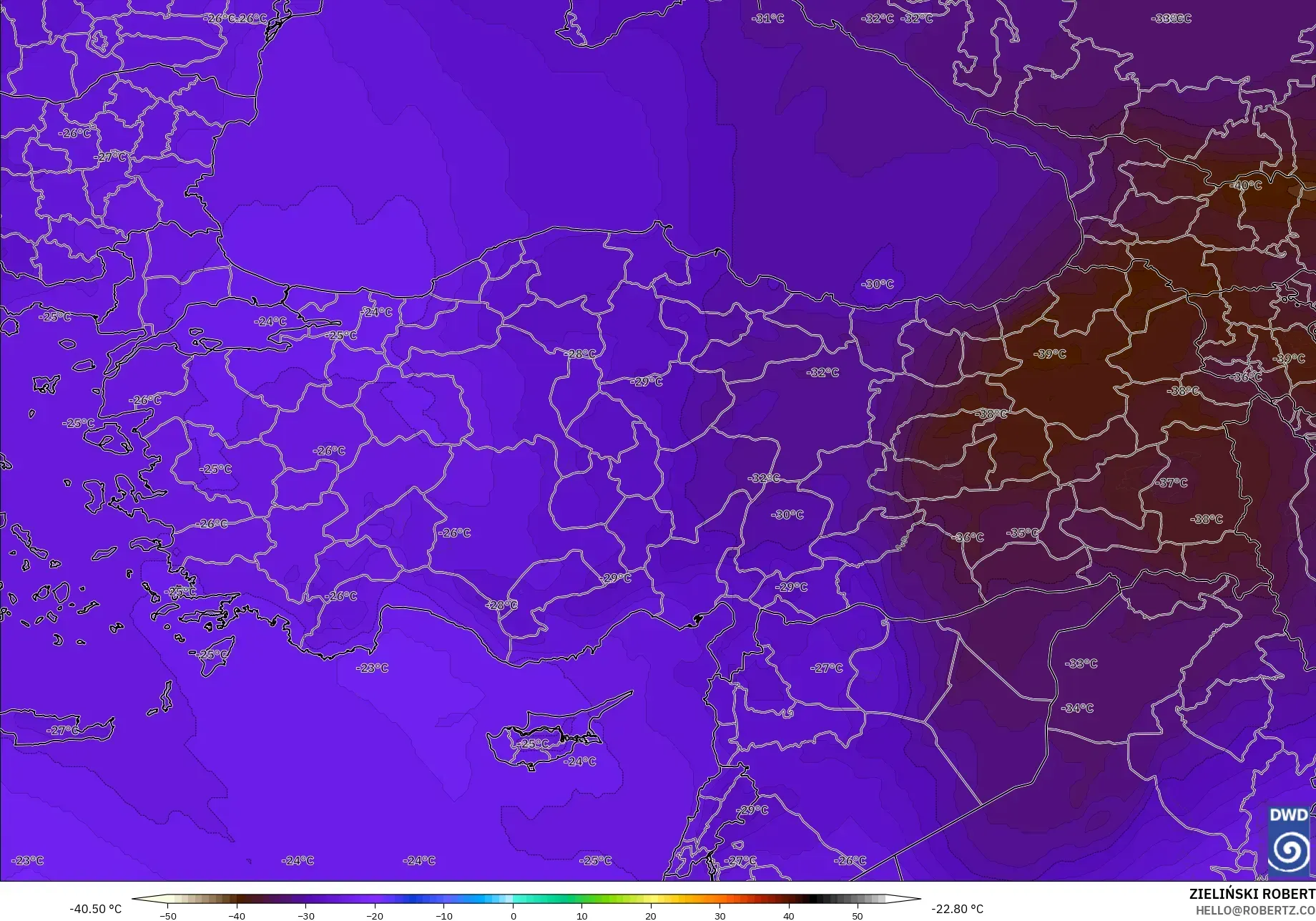 ICON model - Turkey, Temperature at 500hPa