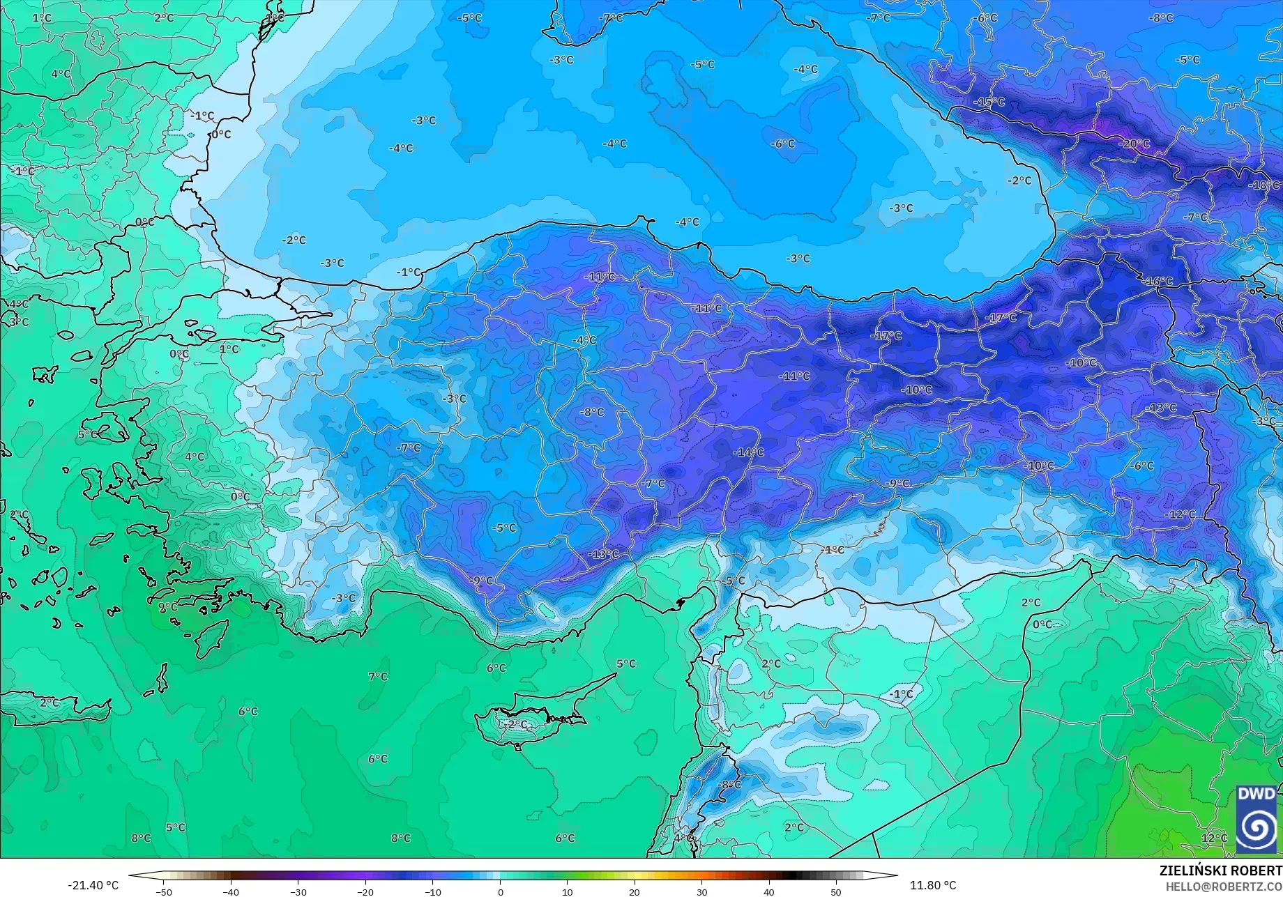 ICON model - Turkey, Temperature at 850hPa