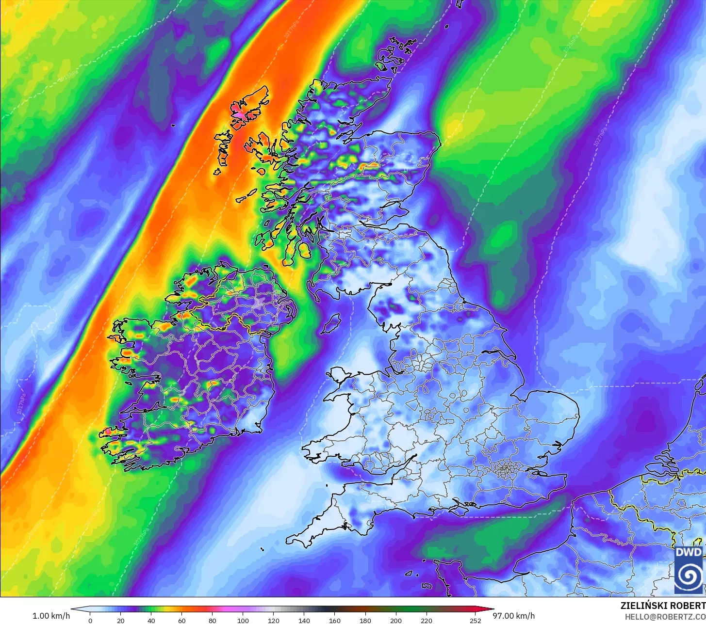 ICON model - United Kingdom, Wind Gusts Peak