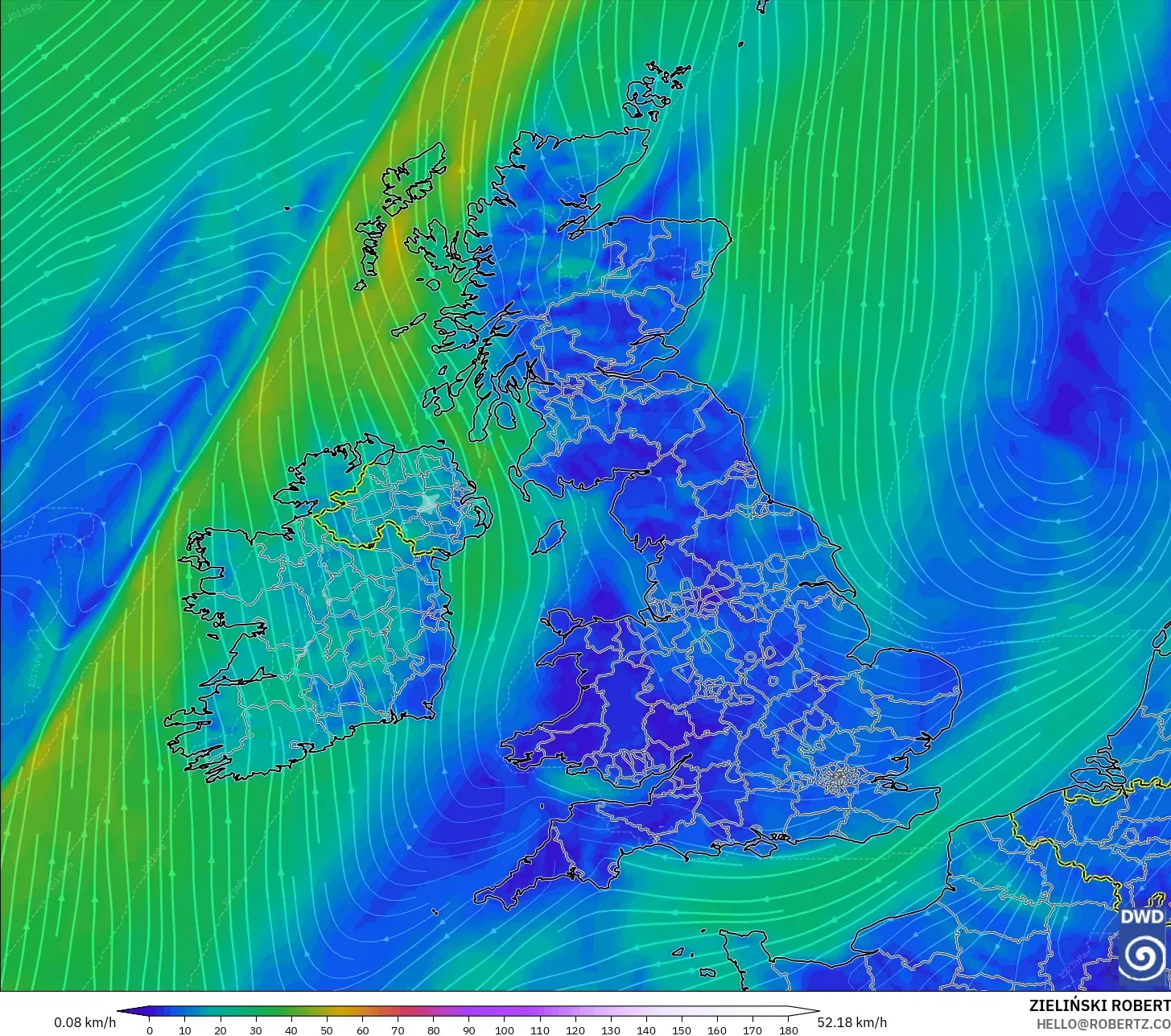 ICON model - United Kingdom, Wind at 10m