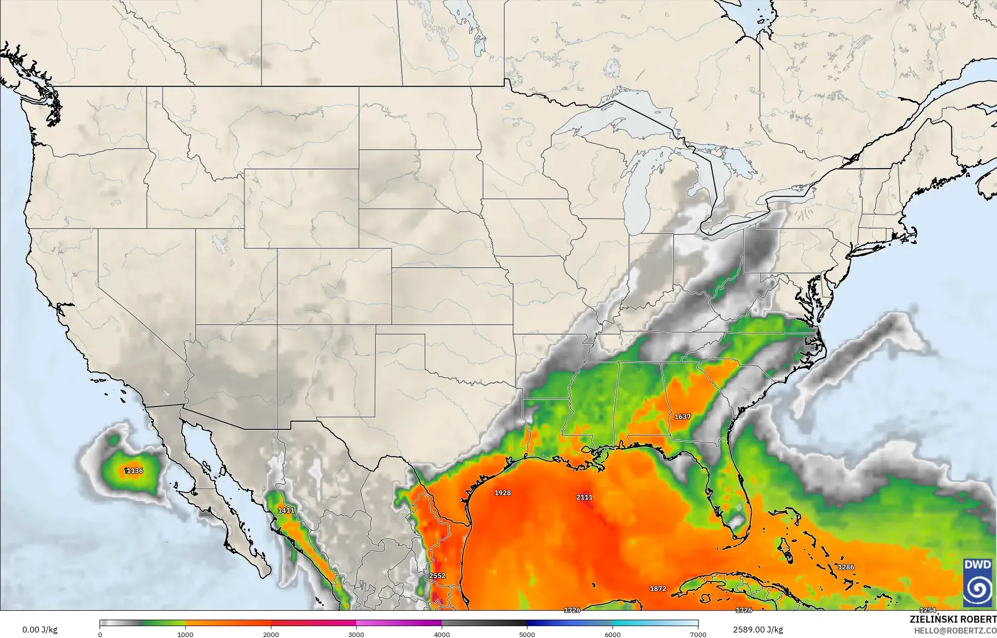 ICON model - United States, CAPE