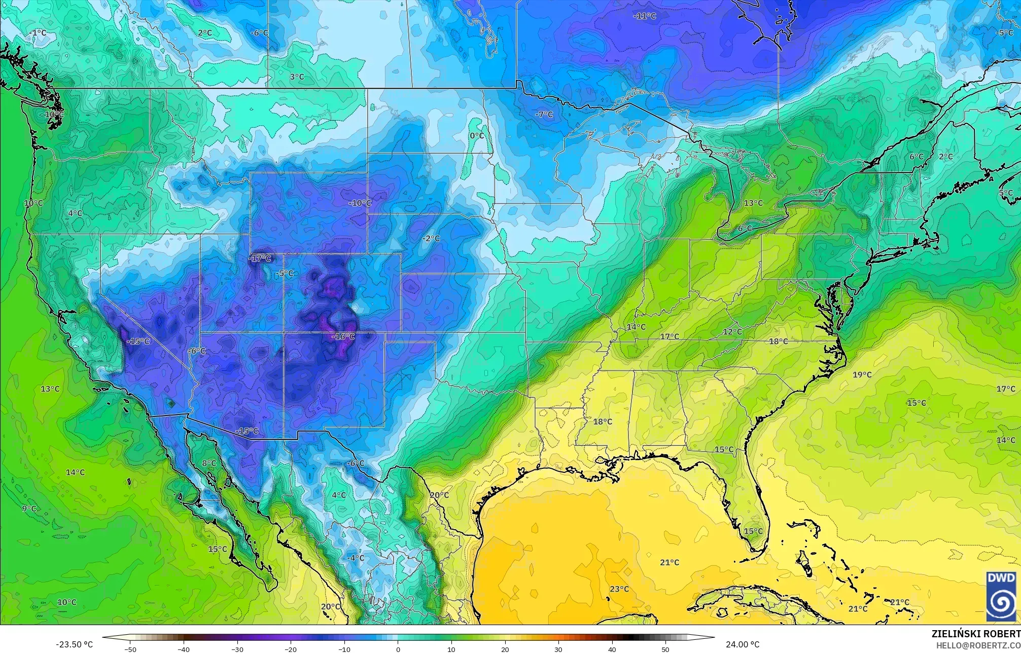 ICON model - United States, Dewpoint at 2m