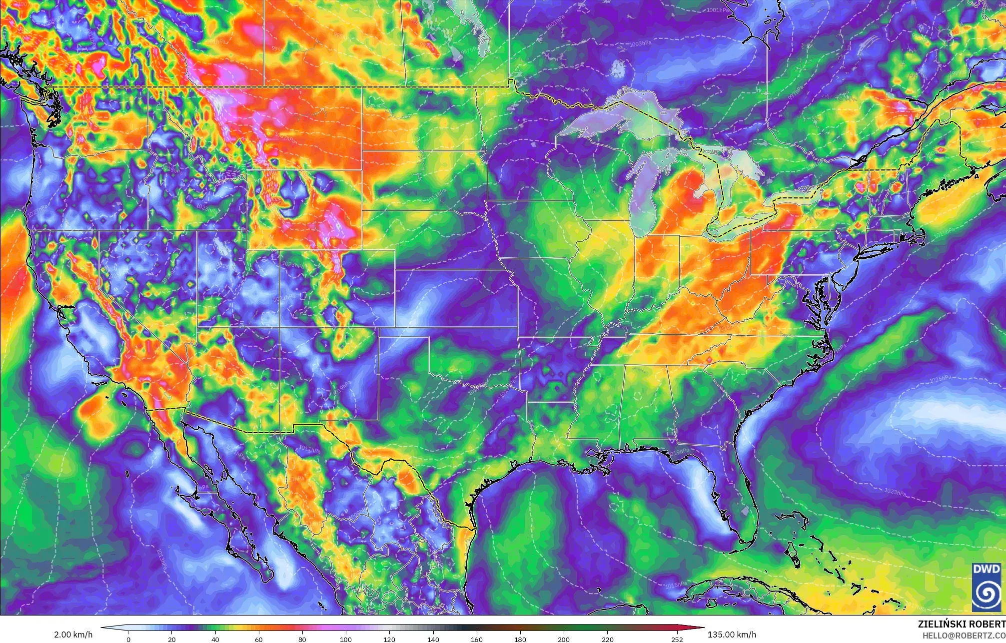 ICON model - United States, Wind Gusts Peak