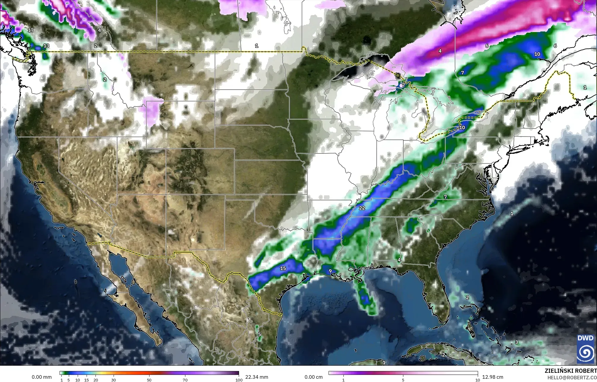 ICON model - United States, Precipitation, Clouds, and Pressure