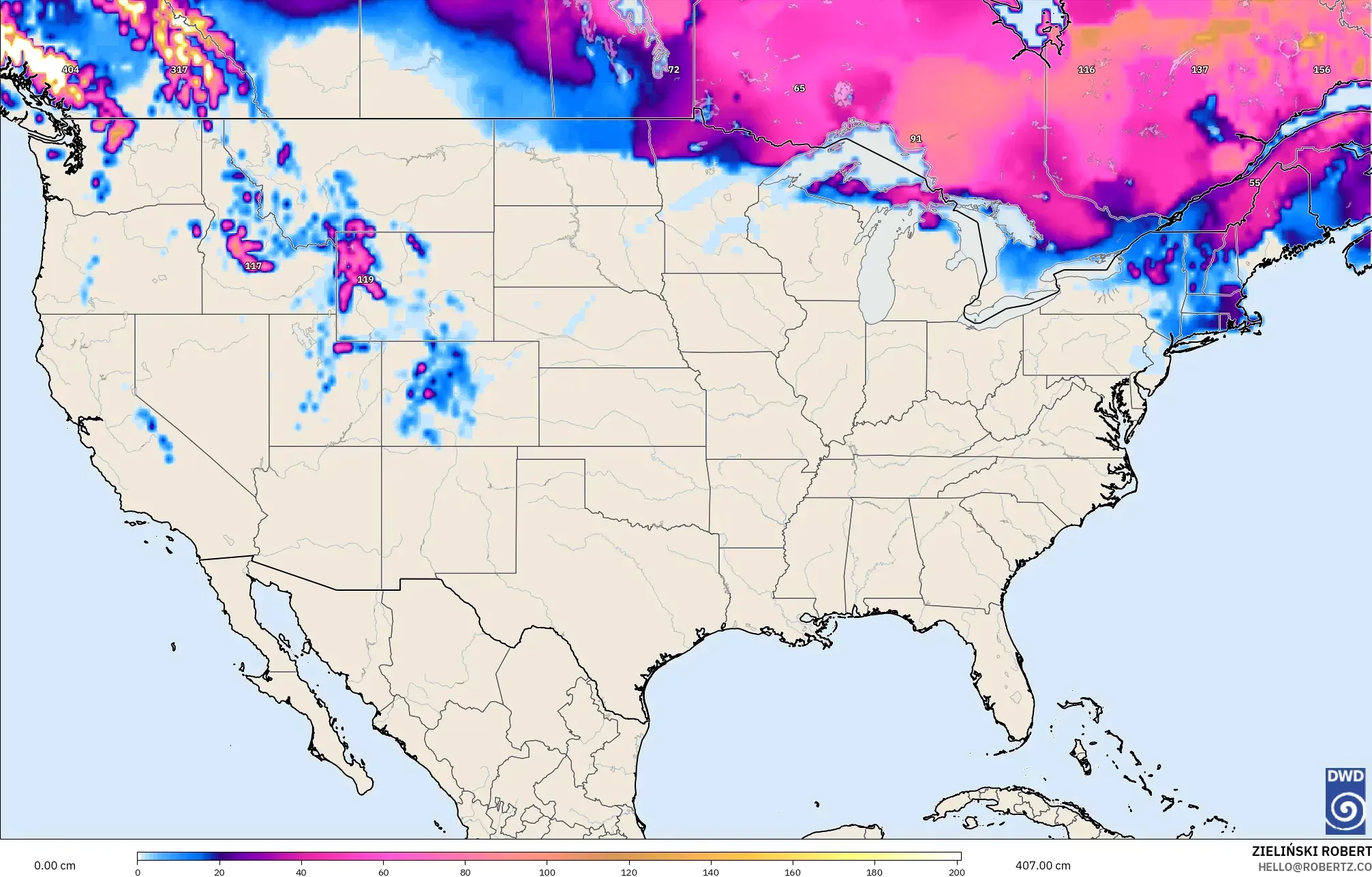 ICON model - United States, Snow Depth