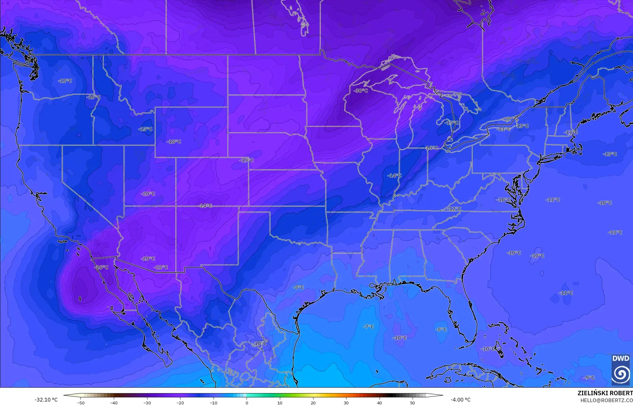 ICON model - United States, Temperature at 500hPa