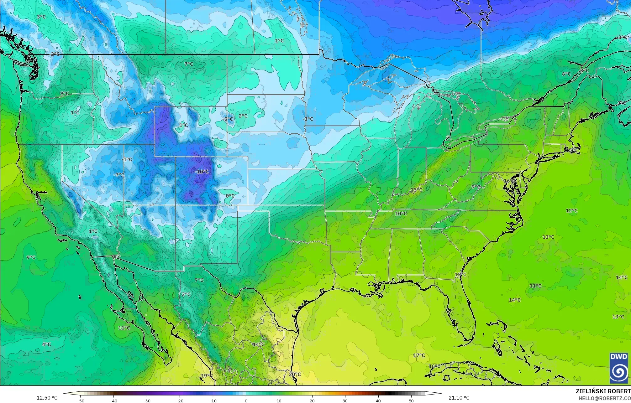 ICON model - United States, Temperature at 850hPa