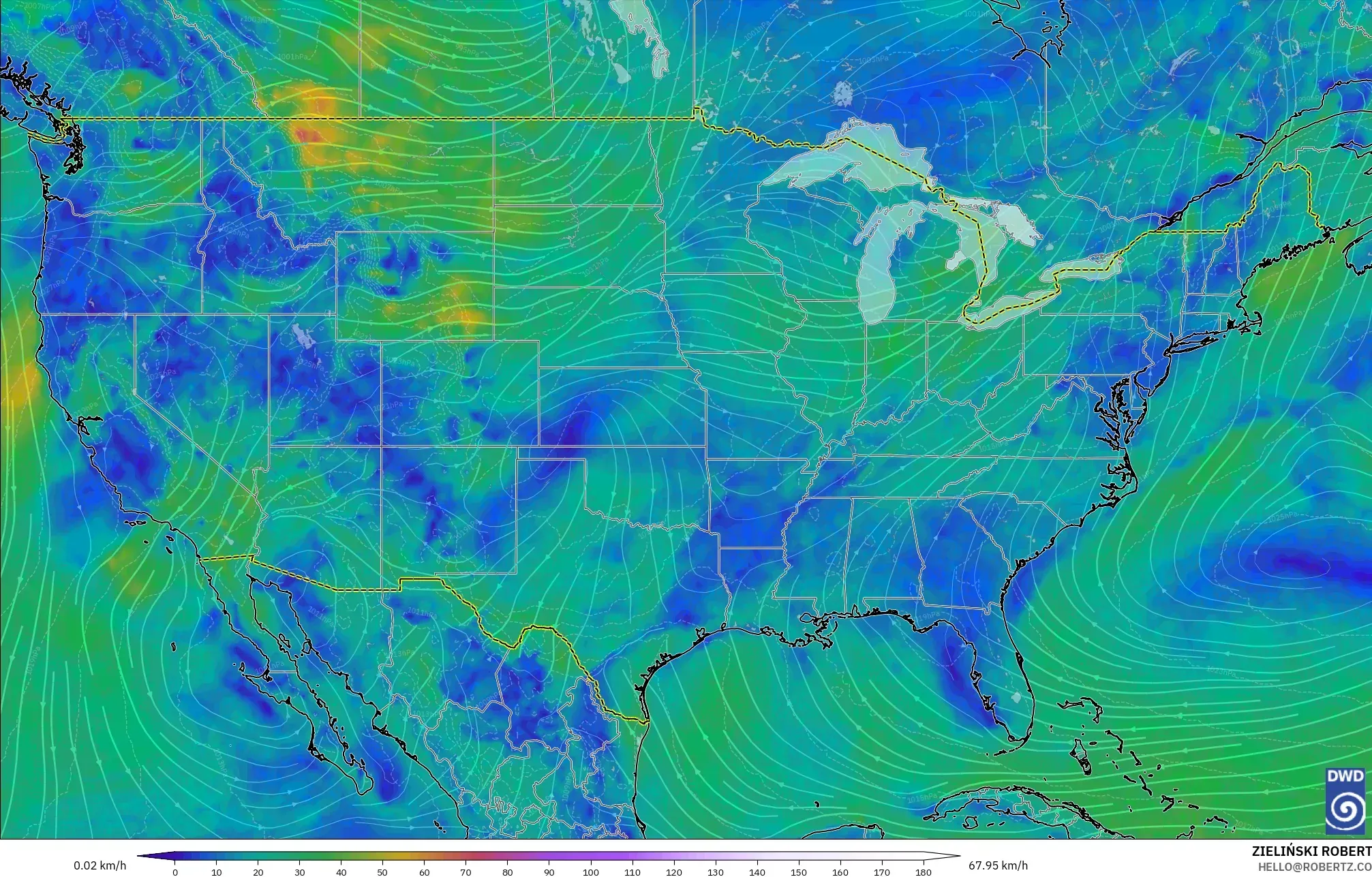 ICON model - United States, Wind at 10m