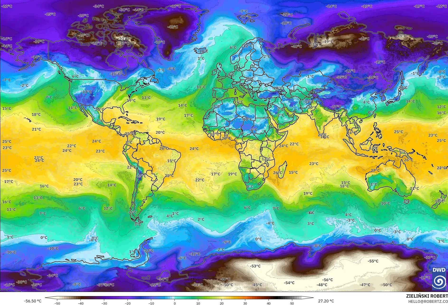 ICON model - World, Dewpoint at 2m