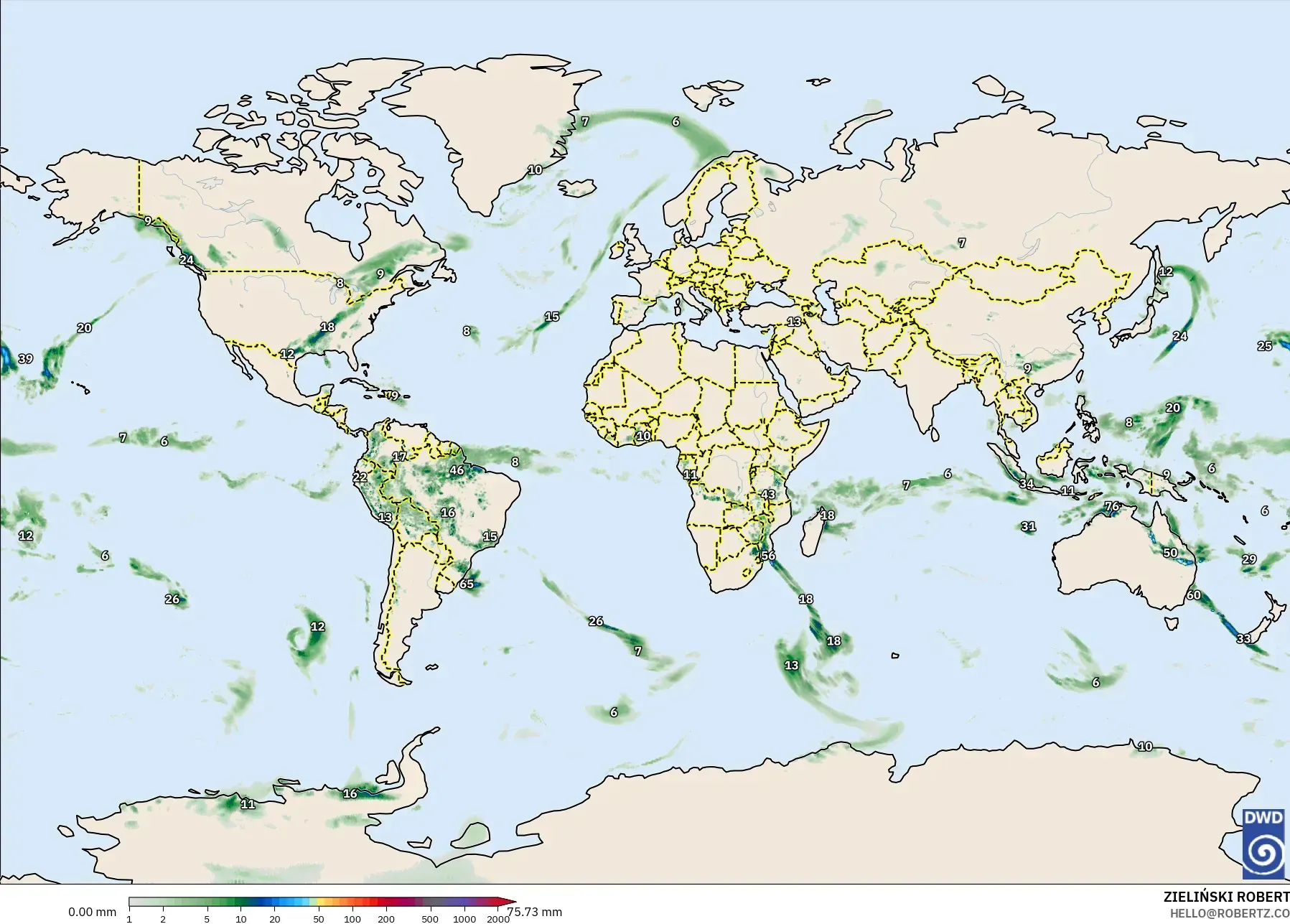 ICON model - World, Precipitation Accumulation