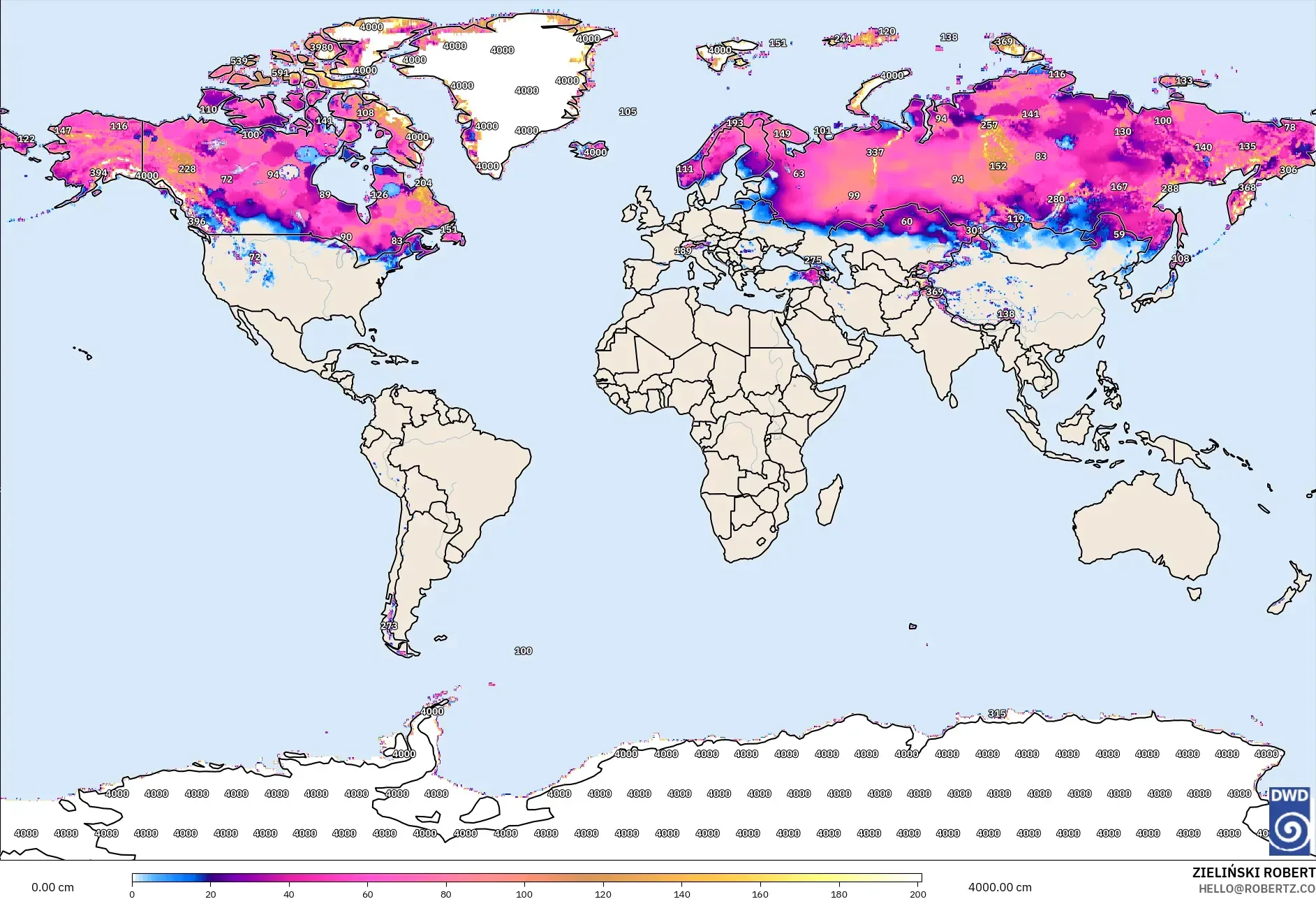 ICON model - World, Snow Depth