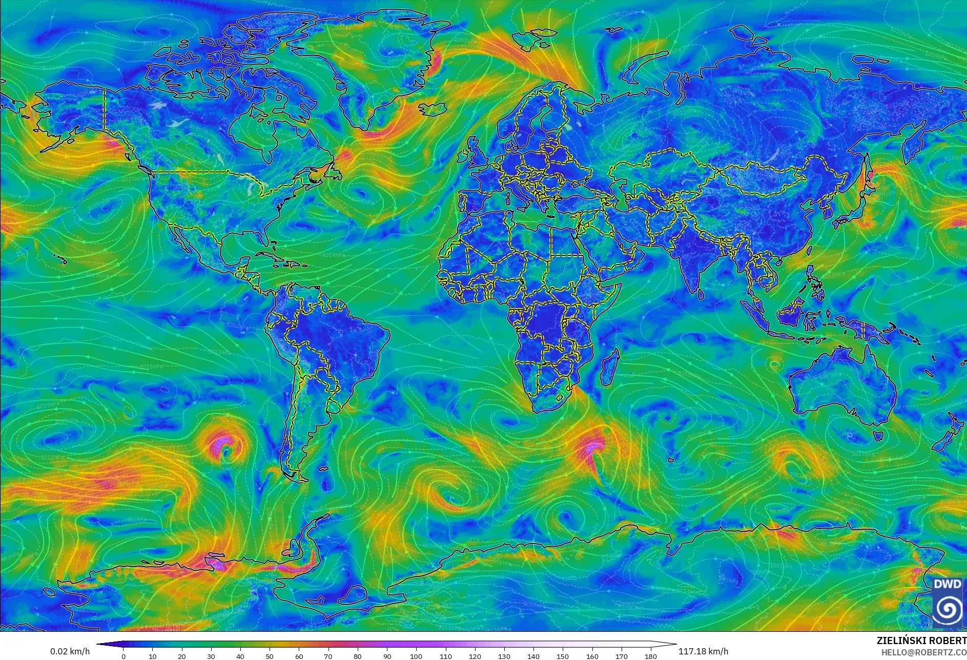 ICON model - World, Wind at 10m