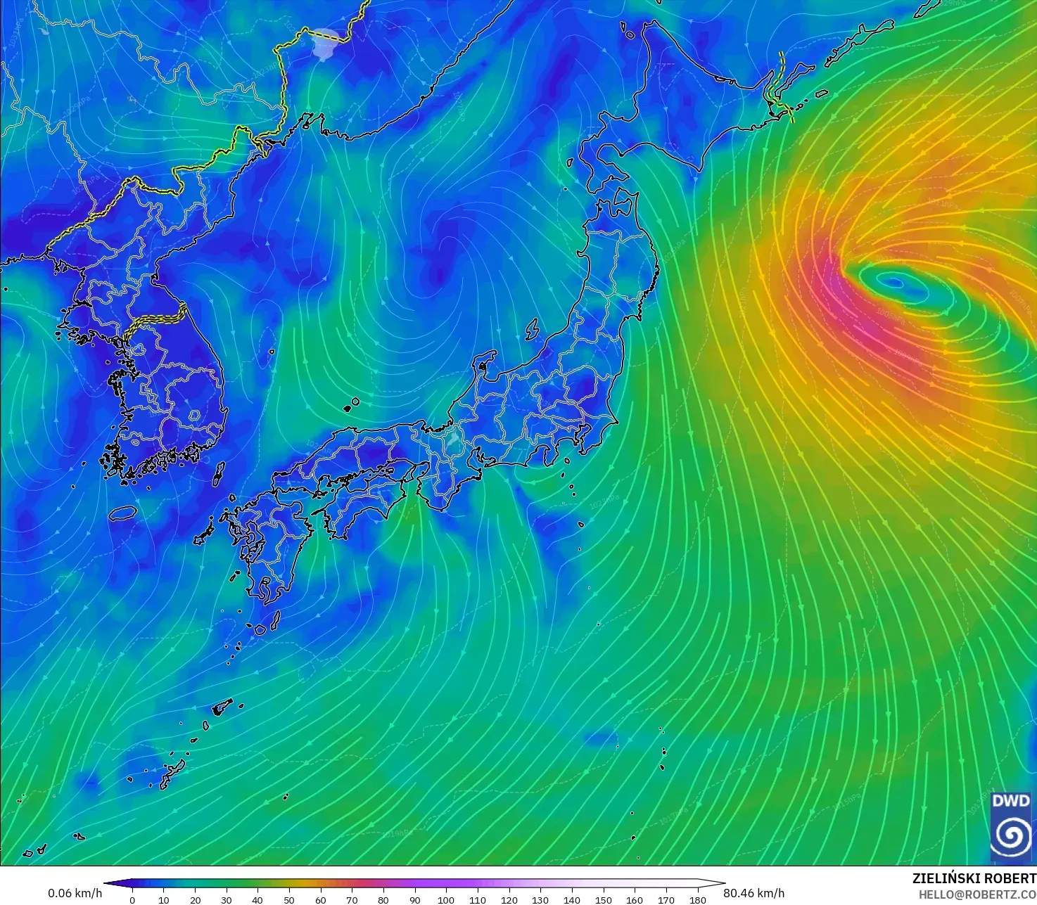 ICON model - Japan, Wind at 10m