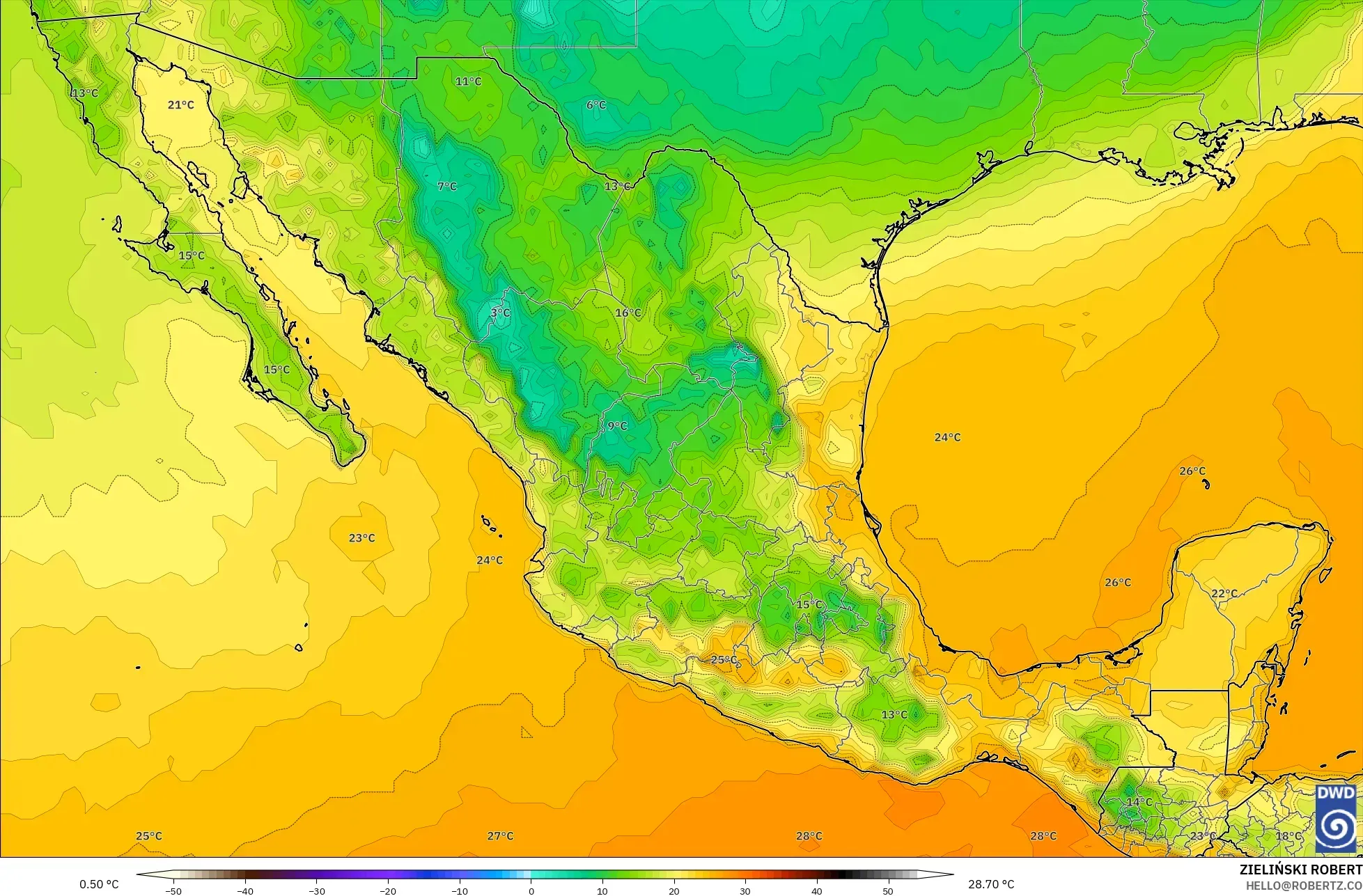 ICON model - Mexico, Temperature at 2m