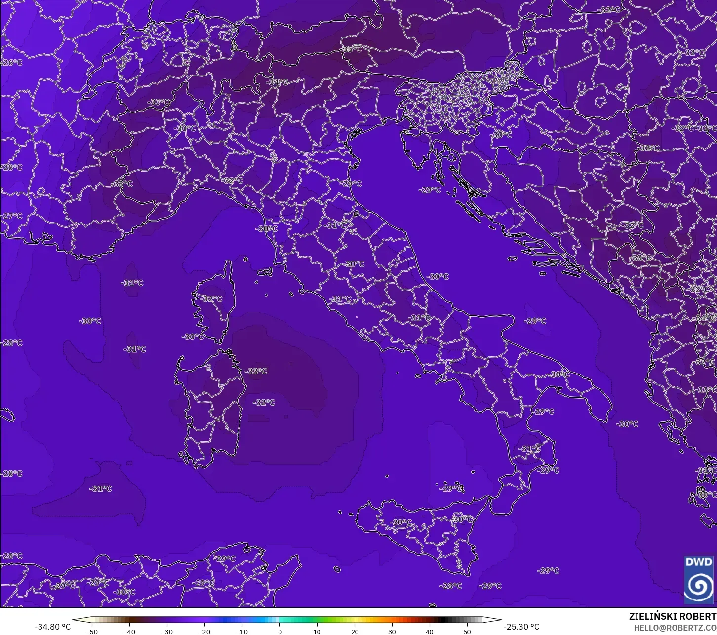 ICON model - Italy, Temperature at 500hPa