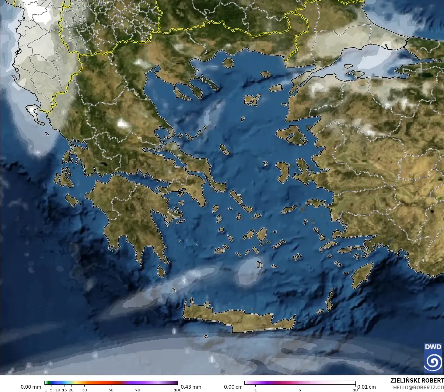 ICON model - Greece, Precipitation, Clouds, and Pressure