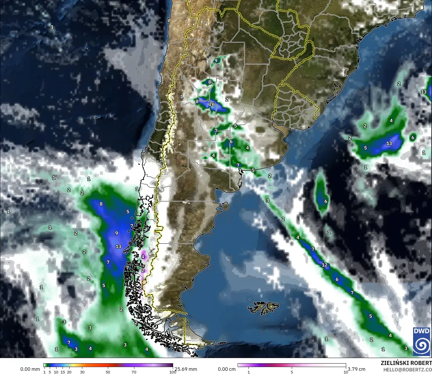 ICON model - Argentina, Precipitation, Clouds, and Pressure