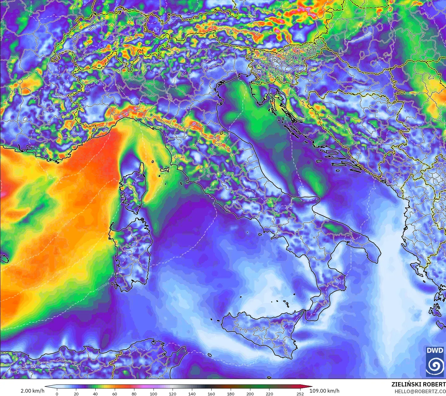 ICON model - Italy, Wind Gusts