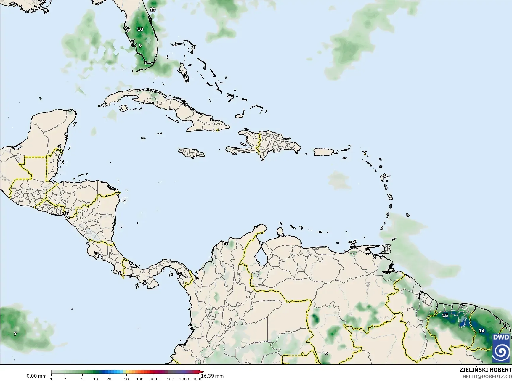 ICON model - Caribbean, Precipitation Accumulation