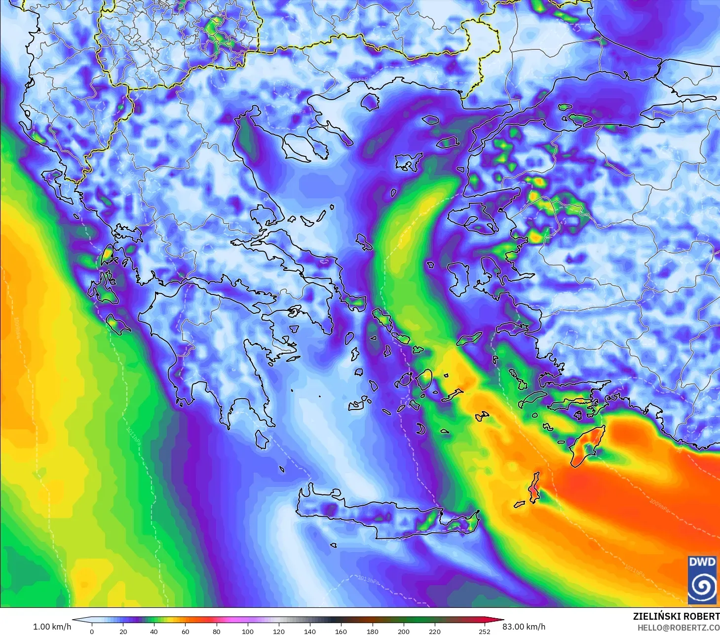 ICON model - Greece, Wind Gusts Peak