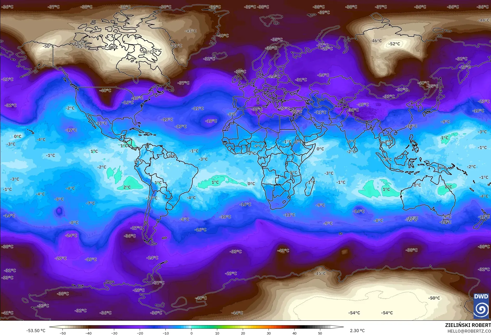 ICON model - World, Temperature at 500hPa