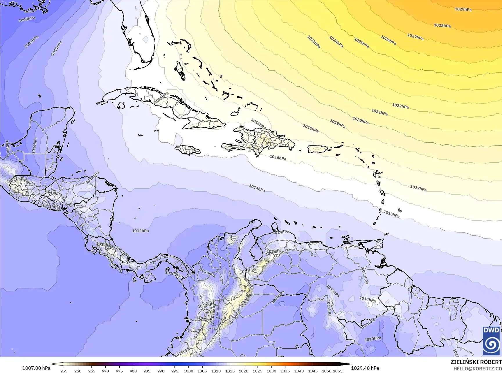 ICON model - Caribbean, Pressure