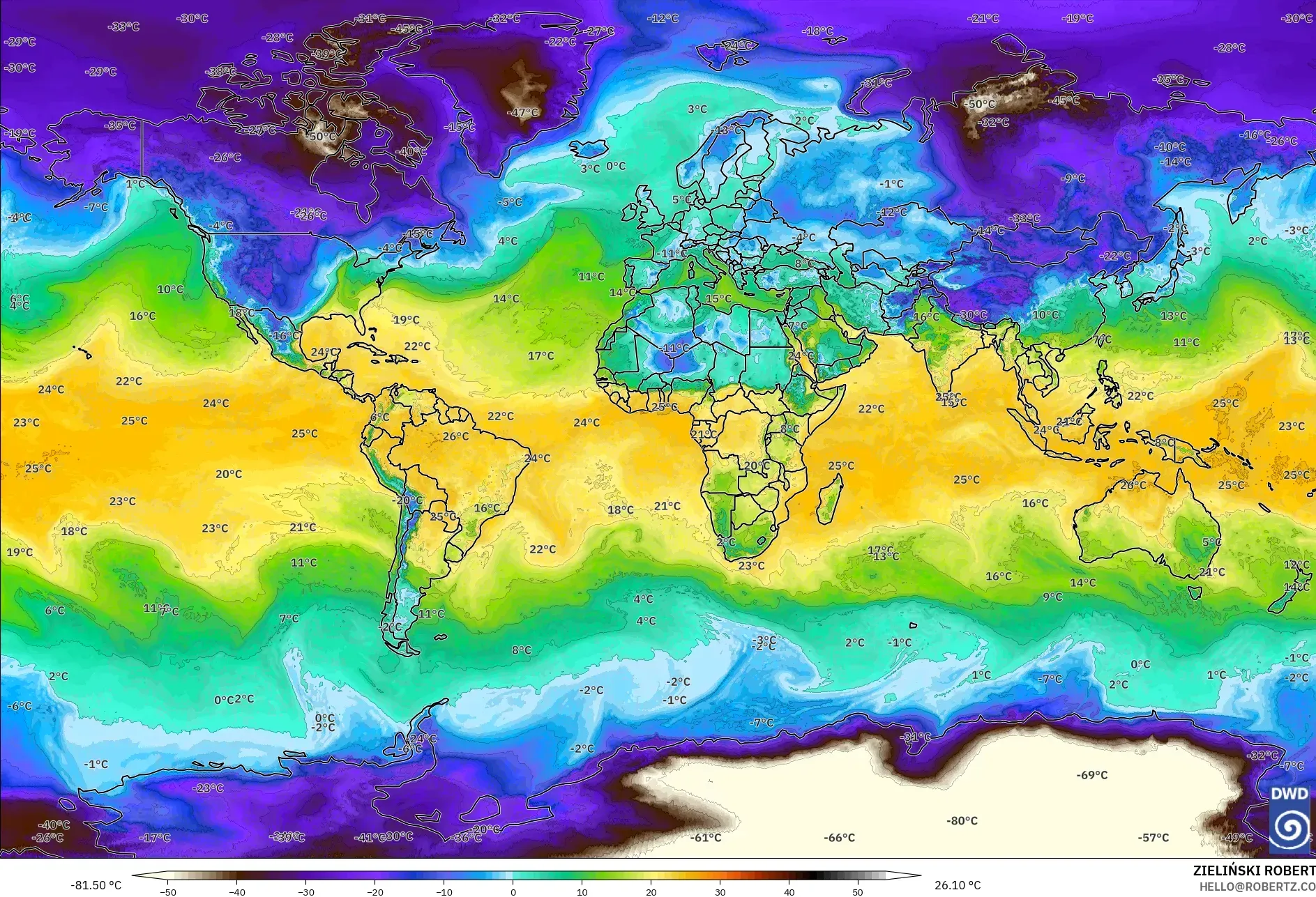 ICON model - World, Dewpoint at 2m