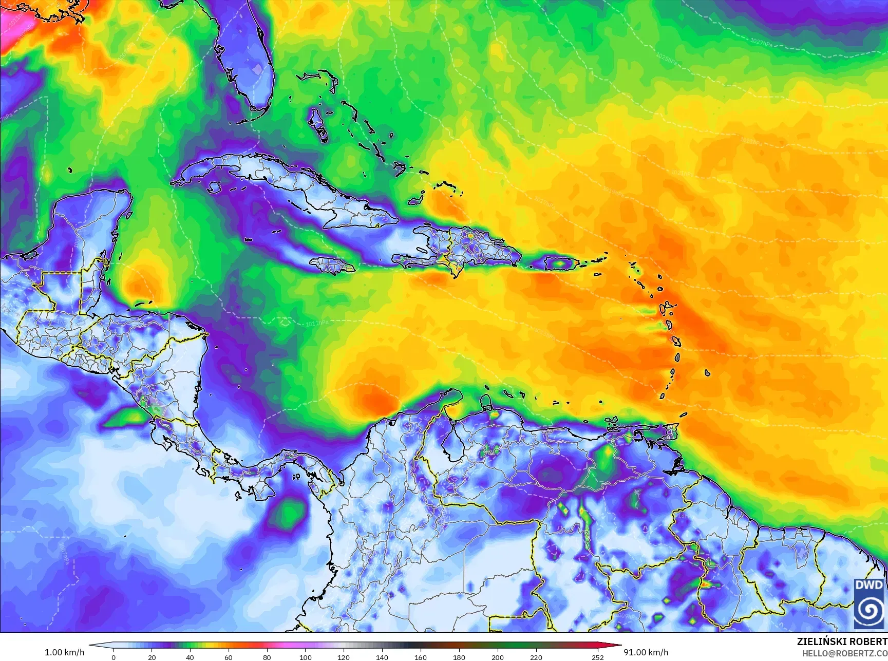ICON model - Caribbean, Wind Gusts