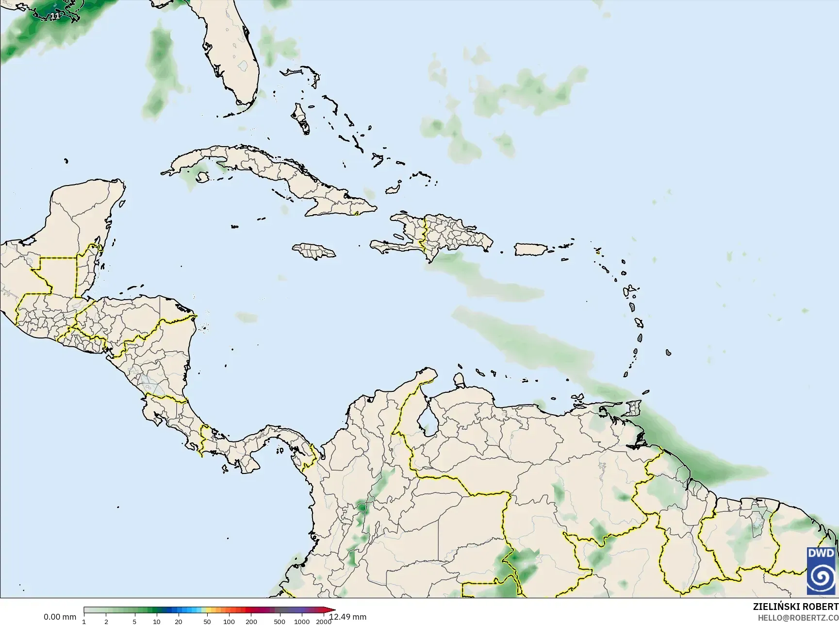 ICON model - Caribbean, Precipitation Accumulation