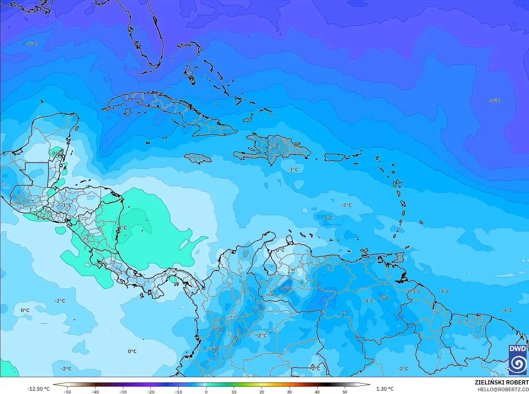 ICON model - Caribbean, Temperature at 500hPa