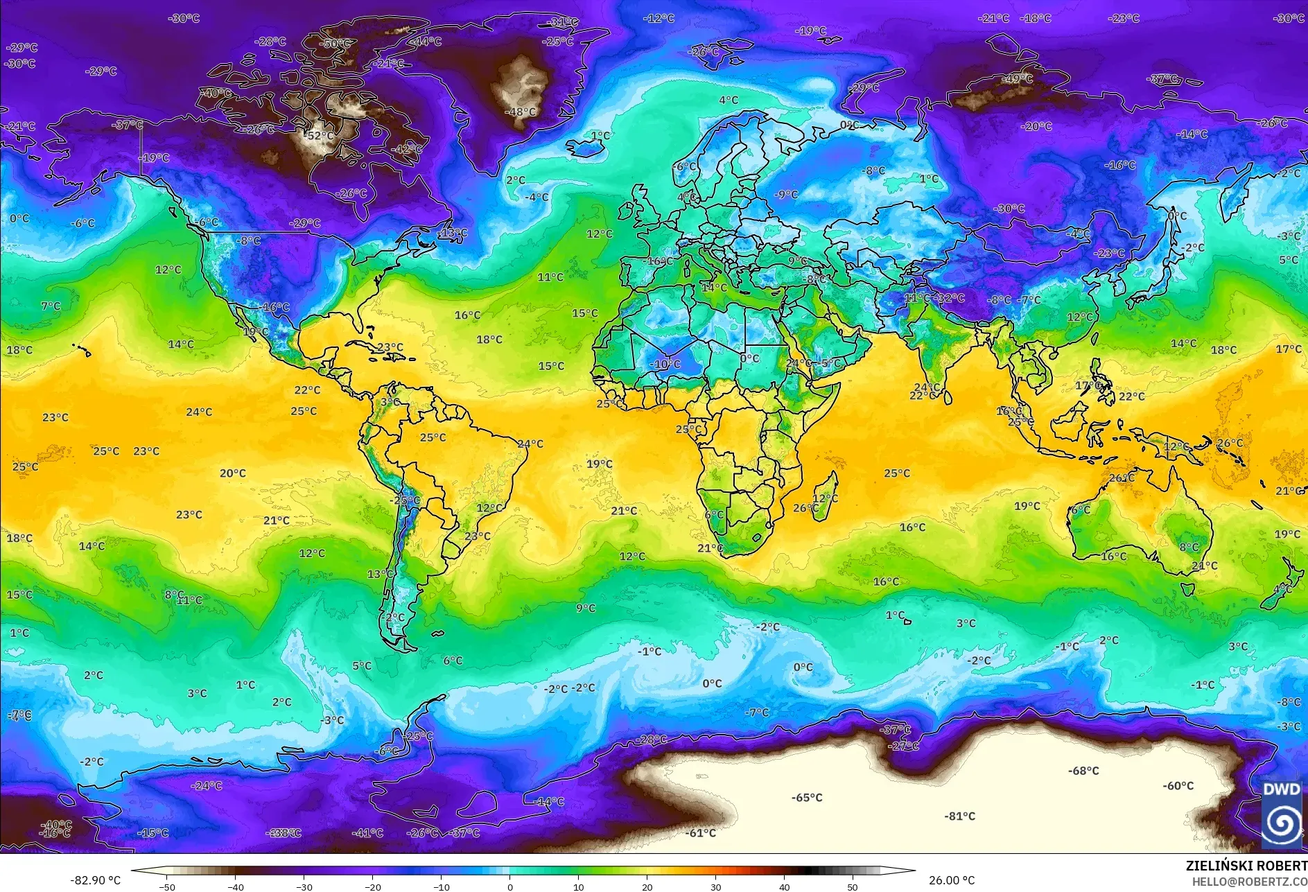 ICON model - World, Dewpoint at 2m