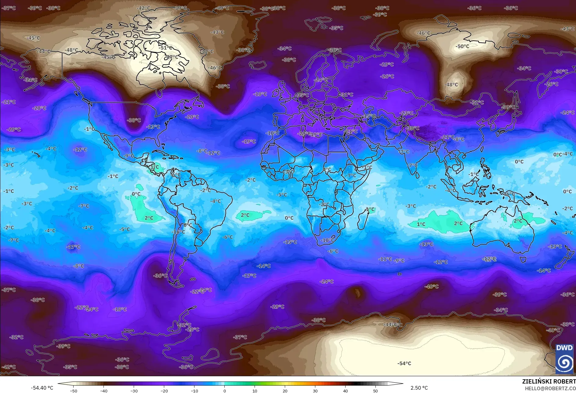 ICON model - World, Temperature at 500hPa