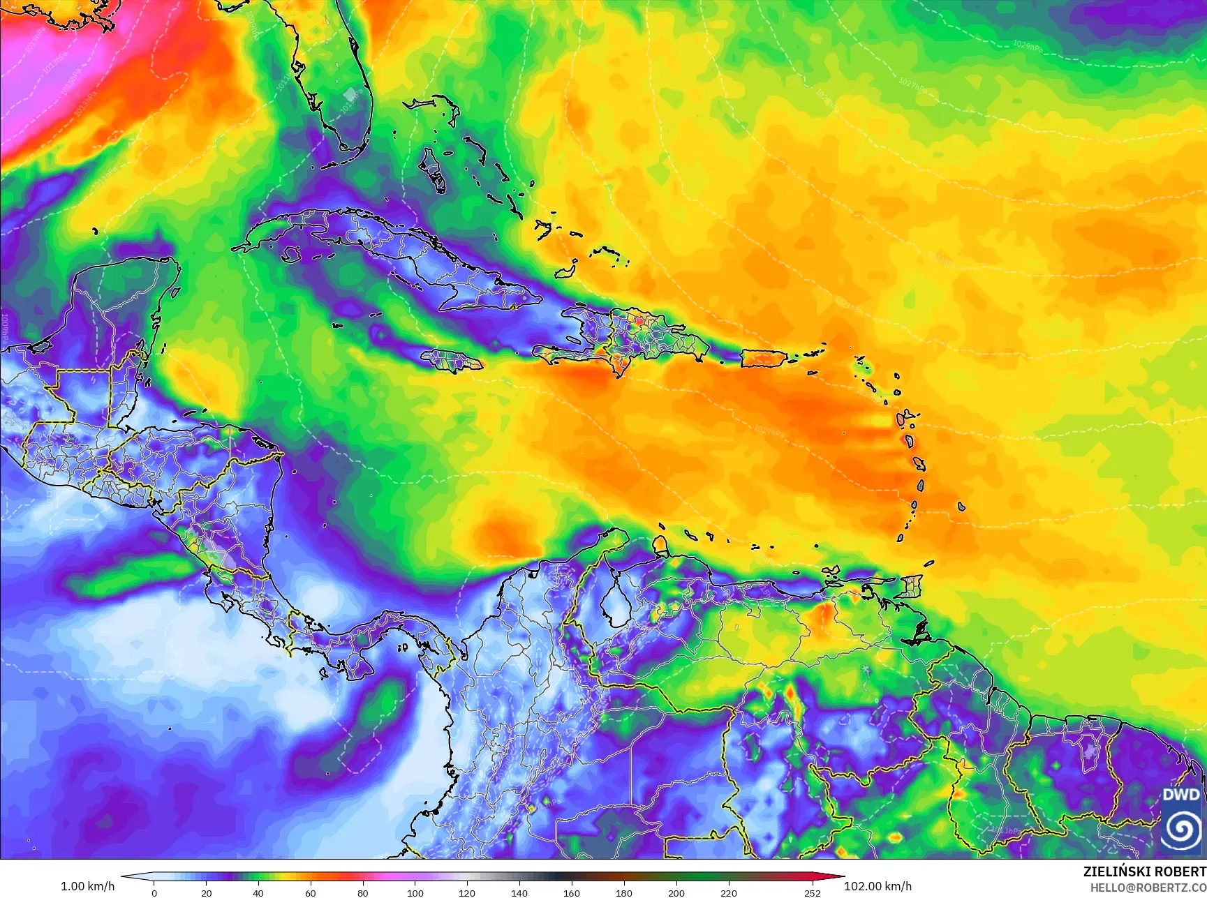 ICON model - Caribbean, Wind Gusts