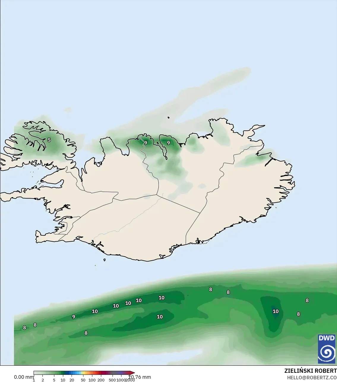 ICON model - Iceland, Precipitation Accumulation