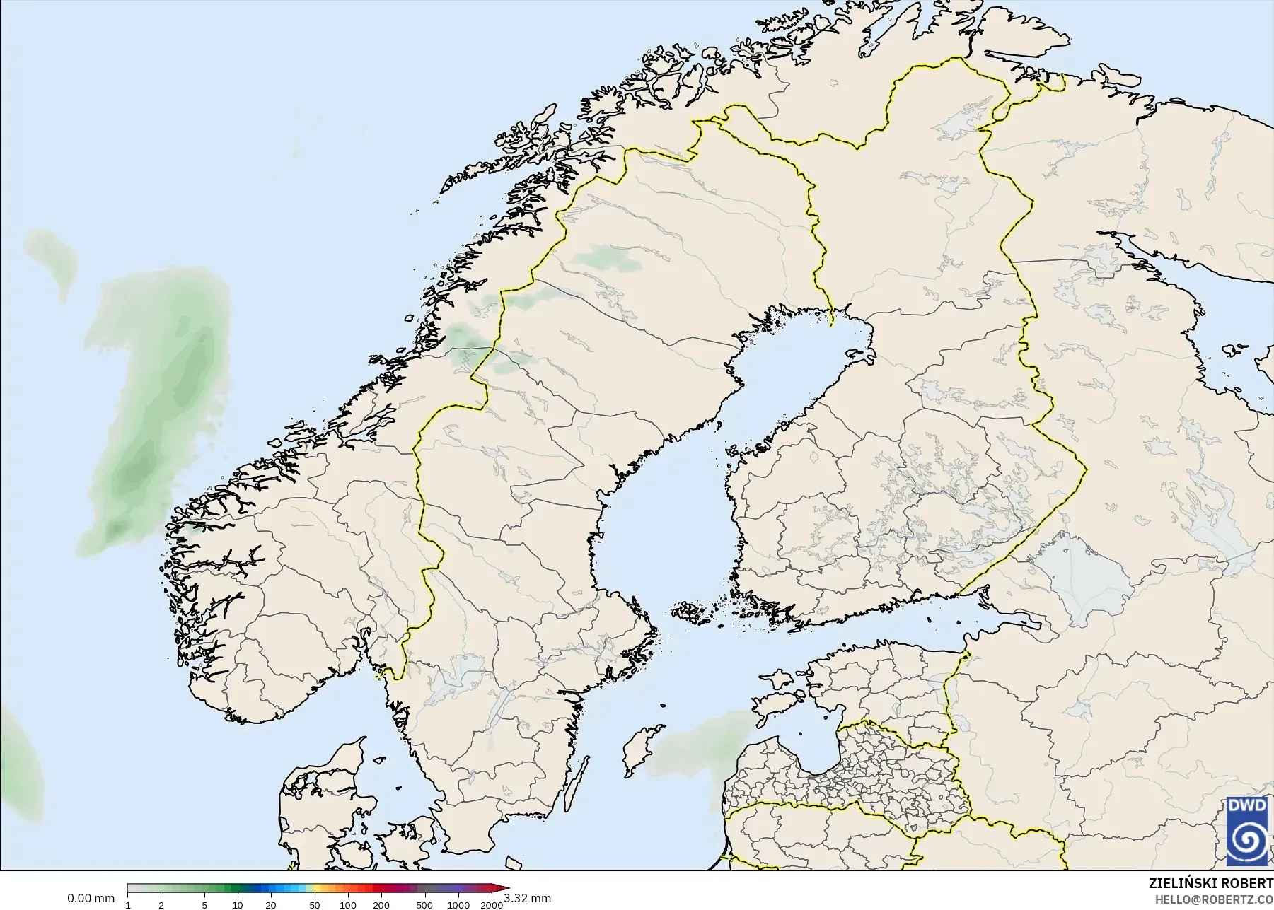 ICON model - Scandinavia, Precipitation Accumulation