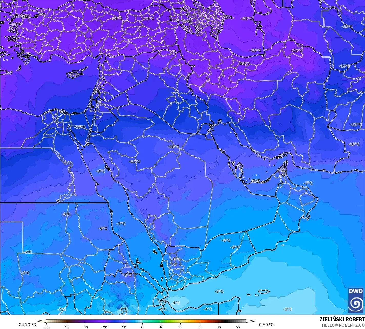 ICON model - Middle East, Temperature at 500hPa