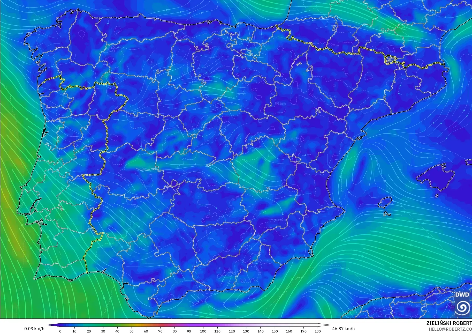ICON model - Spain, Wind at 10m